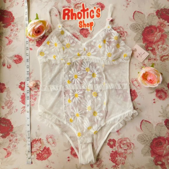 SHEIN Other - SOLD NWT Mesh Daisy Embroidered French Bodysuit
